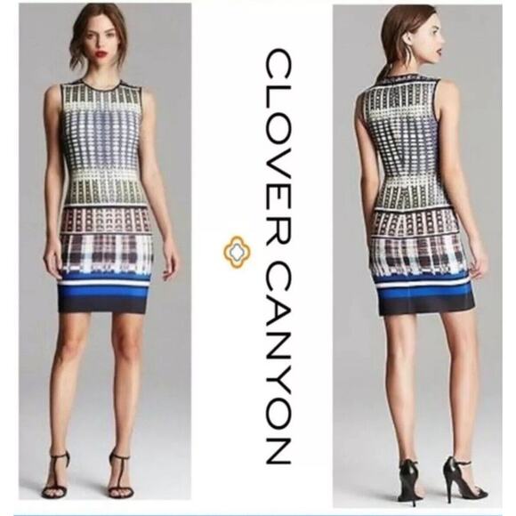 Clover Canyon DONEGAL Graphic Print Sleeveless Multicolor NEOPRENE DRESS Size XS - Picture 1 of 8